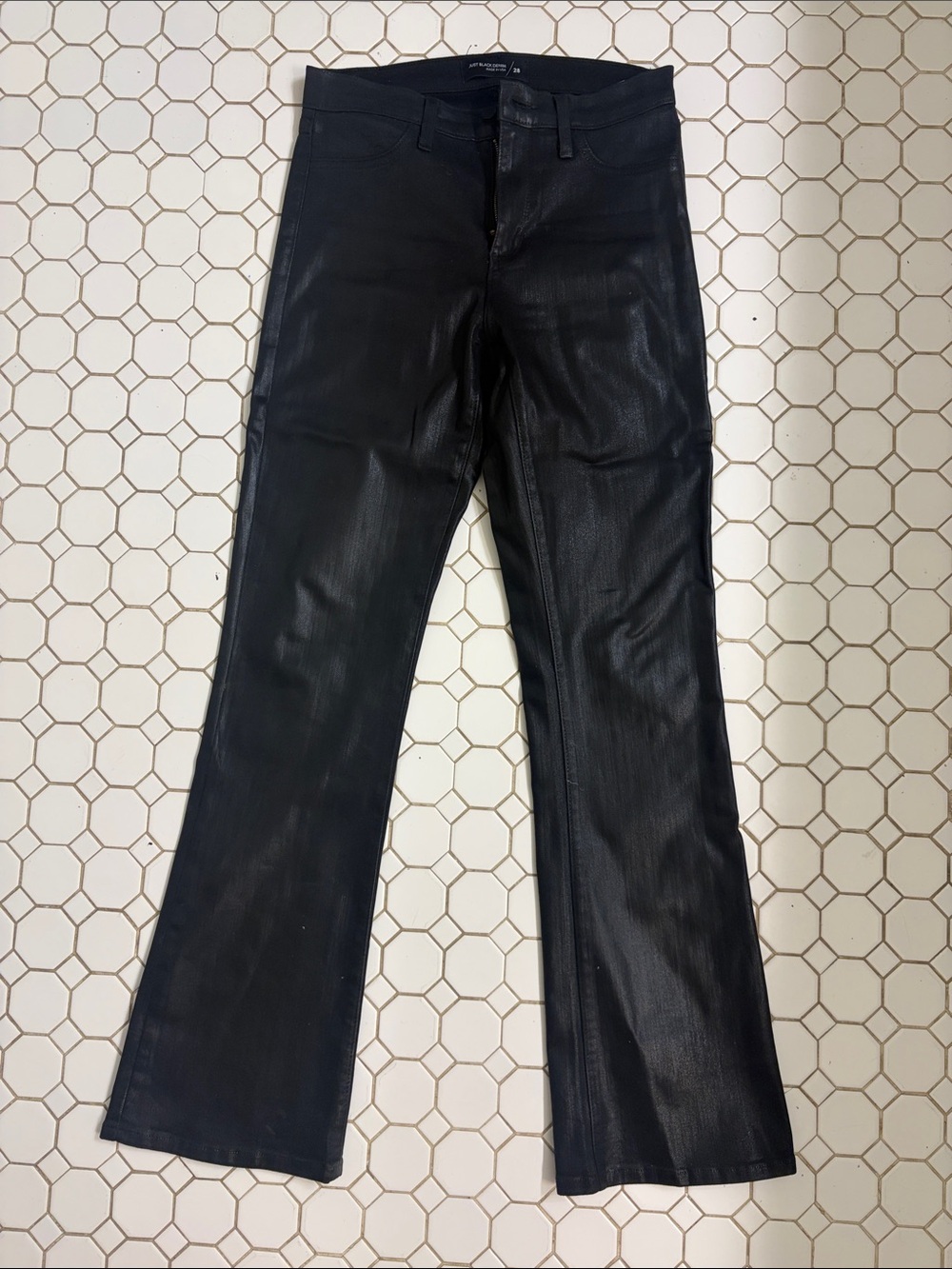 Just Black Women's Black Faux Leather Flare Jeans